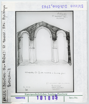 Vorschaubild Arles: Saint-Honorat-des-Alyscamps, Querschnitt, Skizze Wolfgang Schöne 1963 